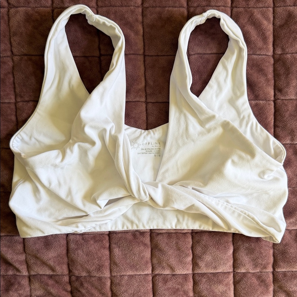 aerie White Twist-Front Sports Bra
